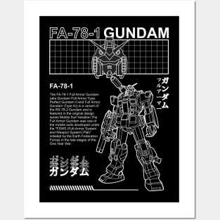 Gundam FA 78 1 Black and White Streetwear Shirt mobile suit Posters and Art